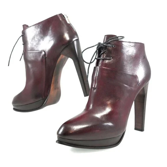 NIB$995 CoSTUME NATIONAL LACED LEATHER ANKLE BOOTS PLATFORM BACK ZIP HEELS 39.5